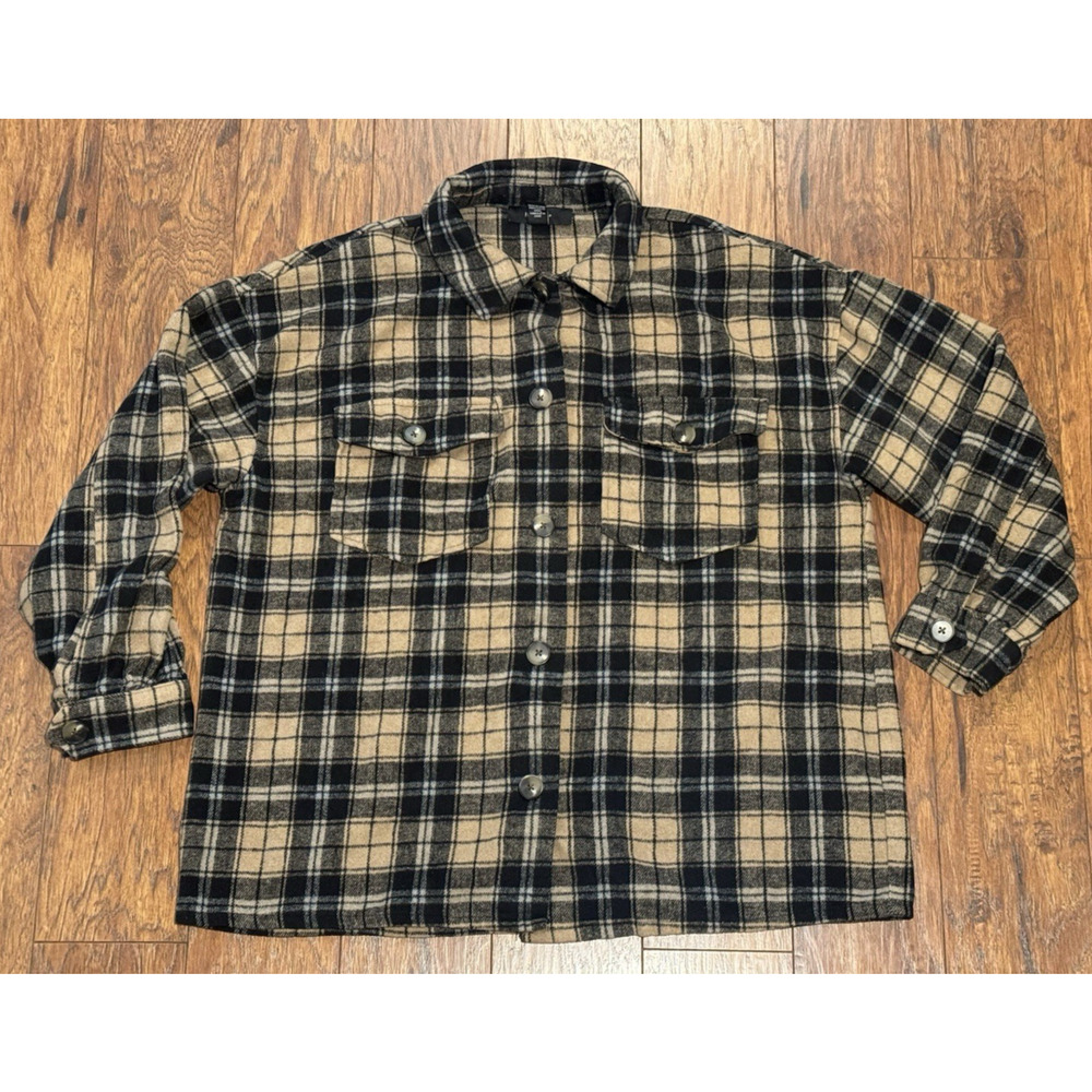 Forever 21+ Black And Tan Wool Blend Buffalo Plaid Shirt Women’s Plus Size 2X